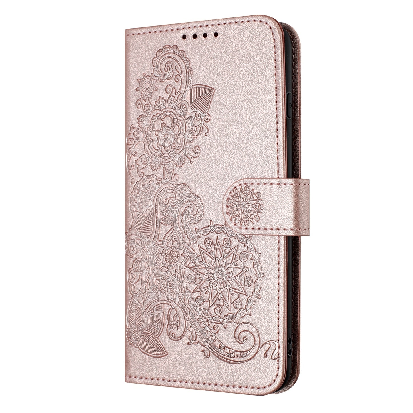 ELECTROPRIME For iPhone 15 Datura Flower Embossed Flip Leather Phone Case(Rose Gold)