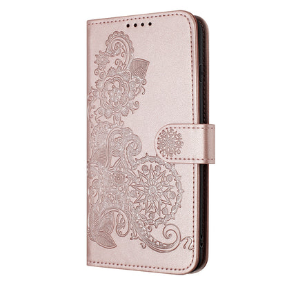 ELECTROPRIME For iPhone 15 Datura Flower Embossed Flip Leather Phone Case(Rose Gold)
