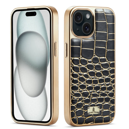 ELECTROPRIME For iPhone 15 Fierre Shann Crocodile Texture Electroplating PU Phone Case(Black)