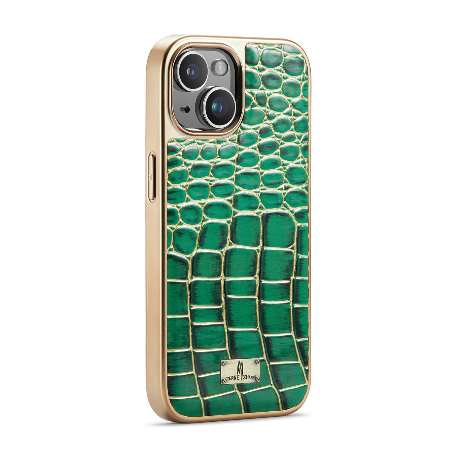 ELECTROPRIME For iPhone 15 Fierre Shann Crocodile Texture Electroplating PU Phone Case(Green)
