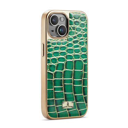 ELECTROPRIME For iPhone 15 Fierre Shann Crocodile Texture Electroplating PU Phone Case(Green)