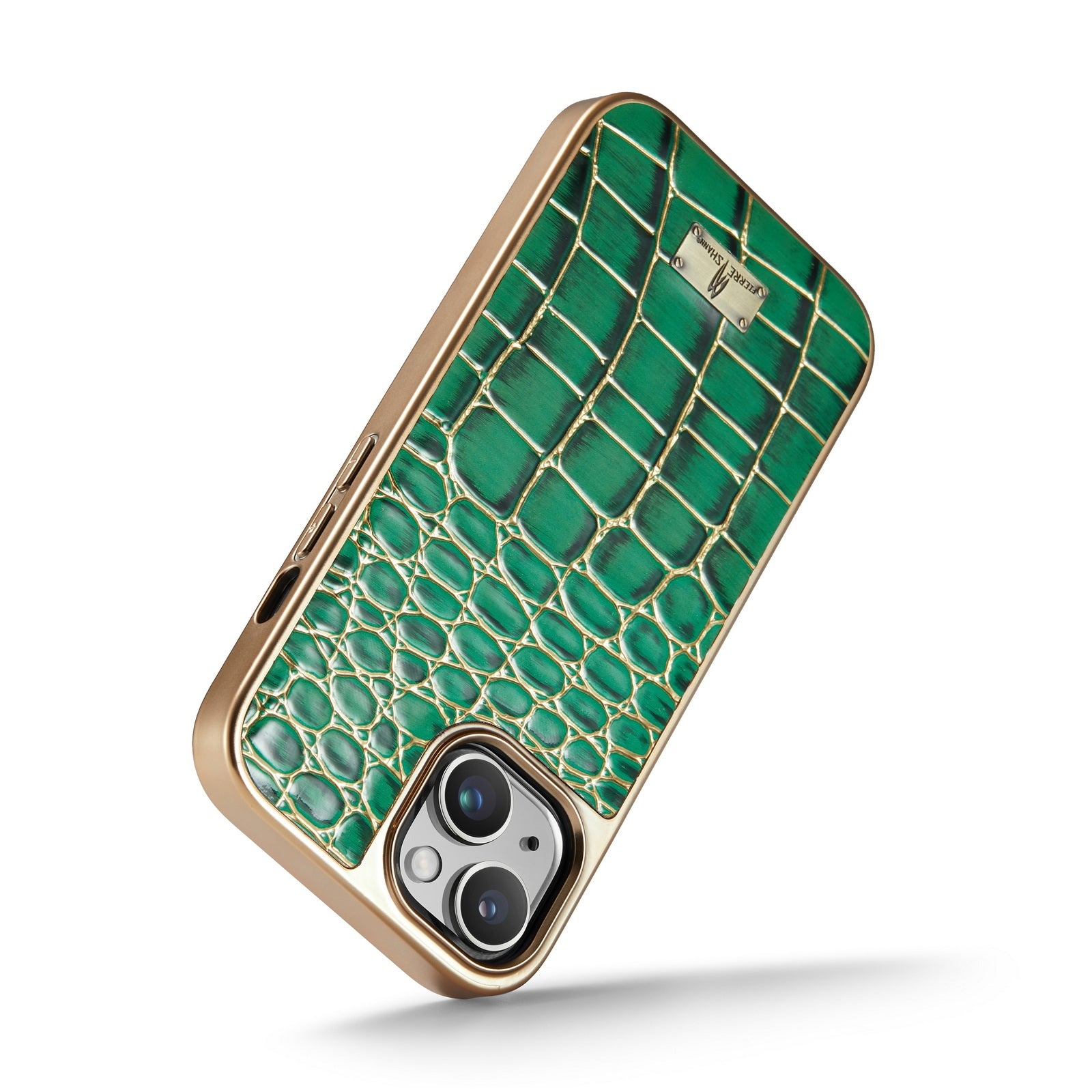 ELECTROPRIME For iPhone 15 Fierre Shann Crocodile Texture Electroplating PU Phone Case(Green)