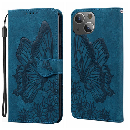 ELECTROPRIME For iPhone 15 Retro Skin Feel Butterflies Embossing Leather Phone Case(Blue)