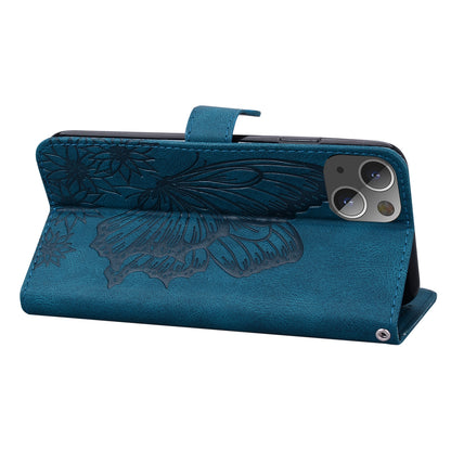 ELECTROPRIME For iPhone 15 Retro Skin Feel Butterflies Embossing Leather Phone Case(Blue)