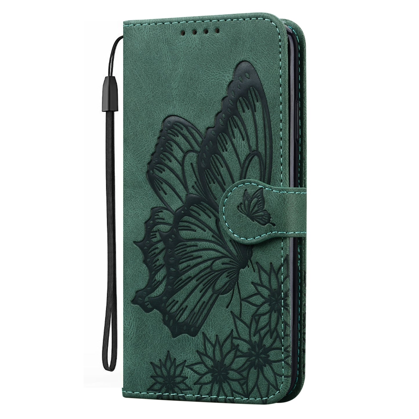 ELECTROPRIME For iPhone 15 Retro Skin Feel Butterflies Embossing Leather Phone Case(Green)