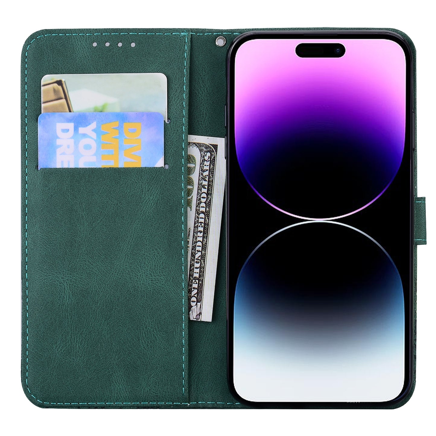ELECTROPRIME For iPhone 15 Retro Skin Feel Butterflies Embossing Leather Phone Case(Green)