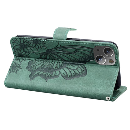 ELECTROPRIME For iPhone 15 Retro Skin Feel Butterflies Embossing Leather Phone Case(Green)