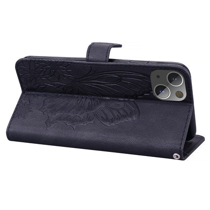 ELECTROPRIME For iPhone 15 Retro Skin Feel Butterflies Embossing Leather Phone Case(Black)