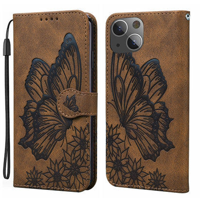 ELECTROPRIME For iPhone 15 Retro Skin Feel Butterflies Embossing Leather Phone Case(Brown)