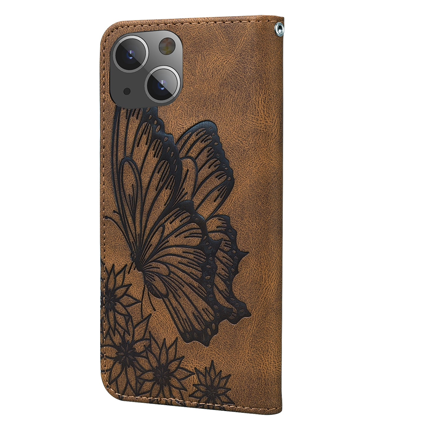 ELECTROPRIME For iPhone 15 Retro Skin Feel Butterflies Embossing Leather Phone Case(Brown)