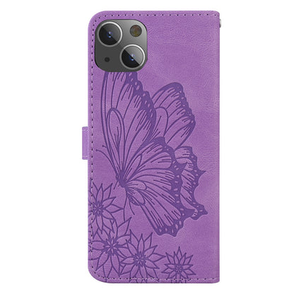 ELECTROPRIME For iPhone 15 Retro Skin Feel Butterflies Embossing Leather Phone Case(Purple)