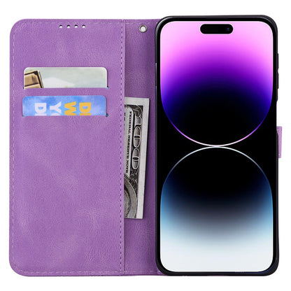 ELECTROPRIME For iPhone 15 Retro Skin Feel Butterflies Embossing Leather Phone Case(Purple)