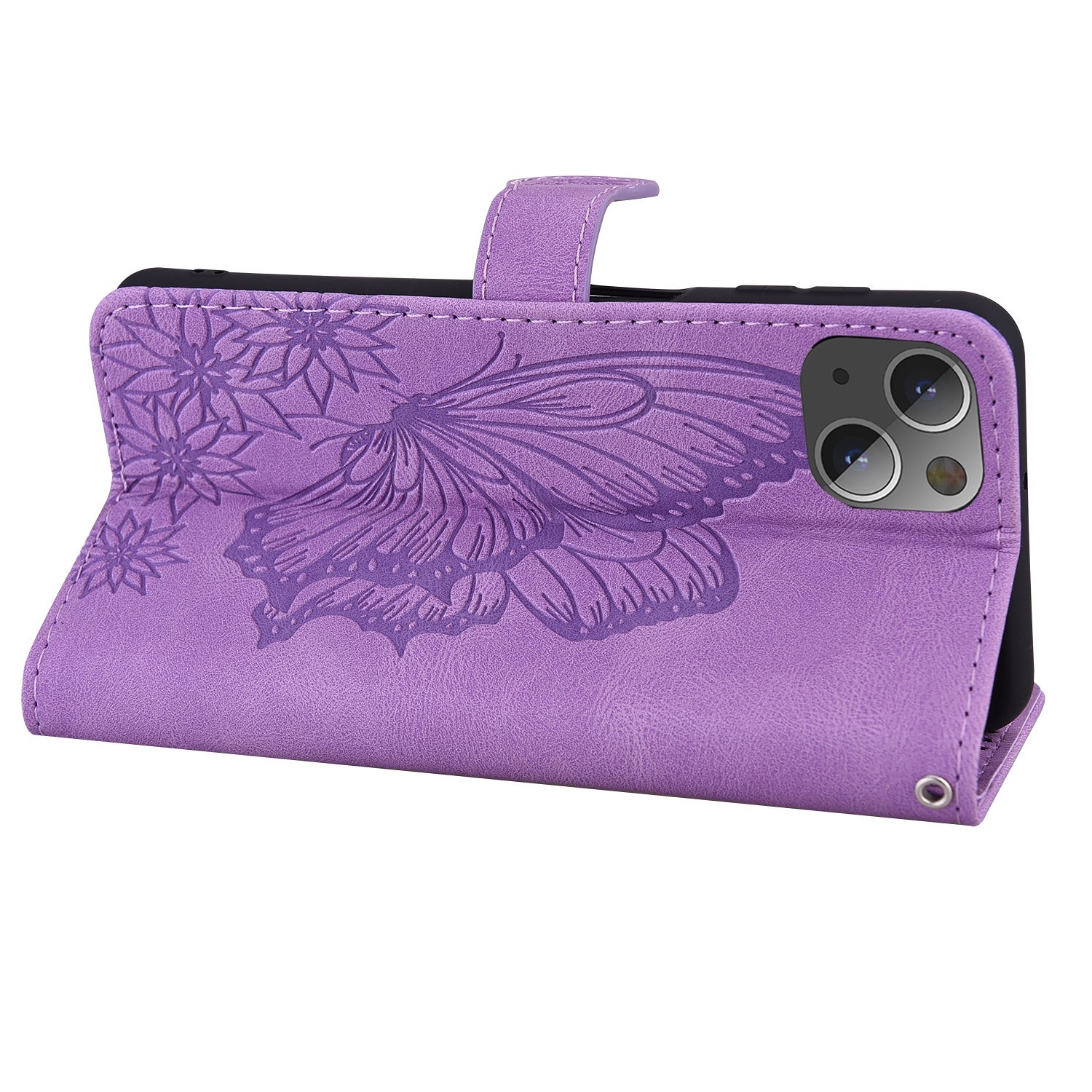 ELECTROPRIME For iPhone 15 Retro Skin Feel Butterflies Embossing Leather Phone Case(Purple)
