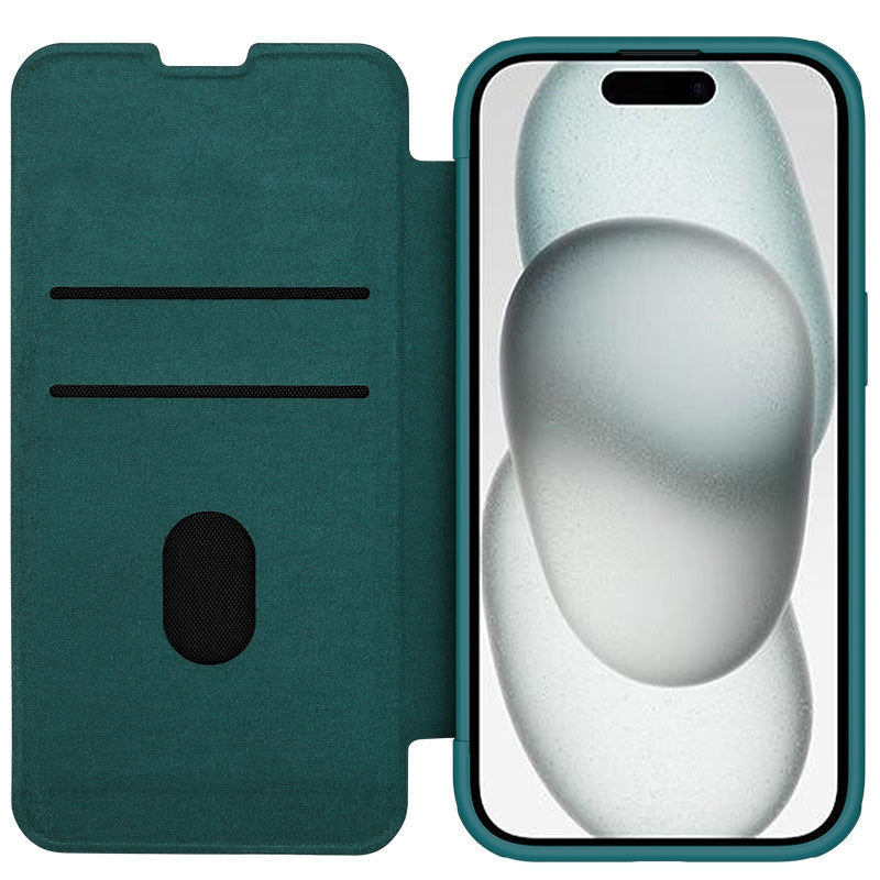 ELECTROPRIME For iPhone 15 NILLKIN QIN Series Pro Plain Leather Phone Case(Green)