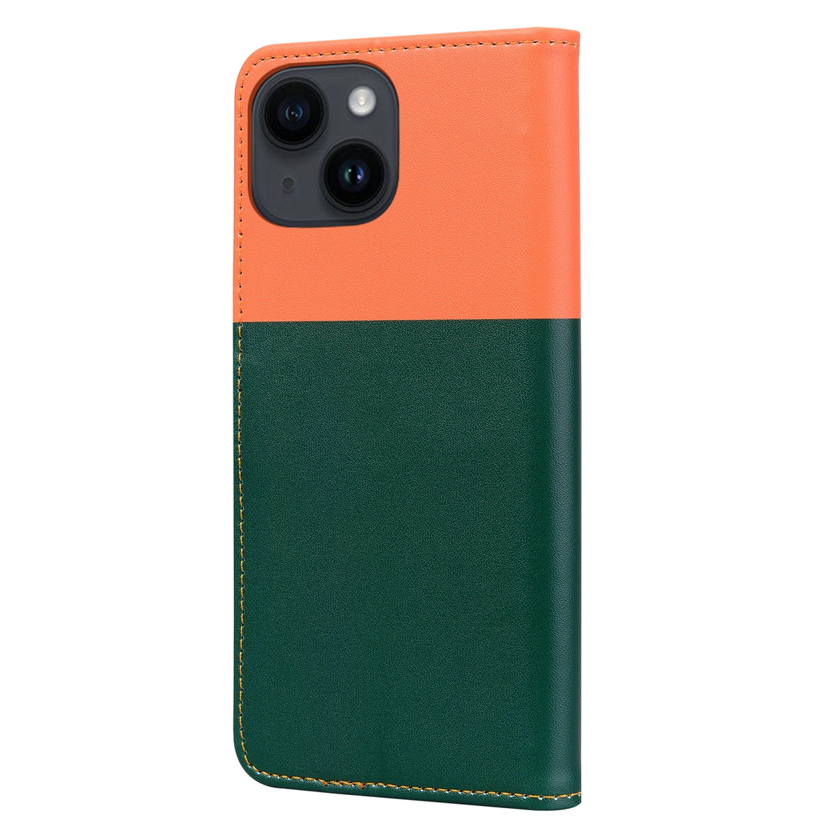 ELECTROPRIME For iPhone 15 Plus Cute Pet Series Color Block Buckle Leather Phone Case(Dark Green)