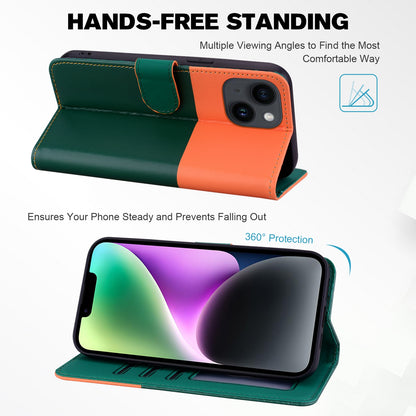 ELECTROPRIME For iPhone 15 Plus Cute Pet Series Color Block Buckle Leather Phone Case(Dark Green)