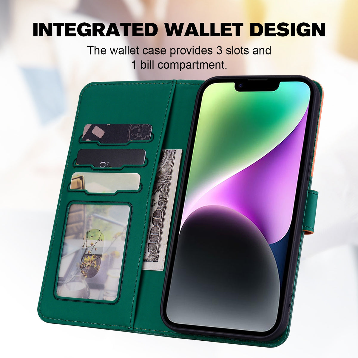 ELECTROPRIME For iPhone 15 Plus Cute Pet Series Color Block Buckle Leather Phone Case(Dark Green)