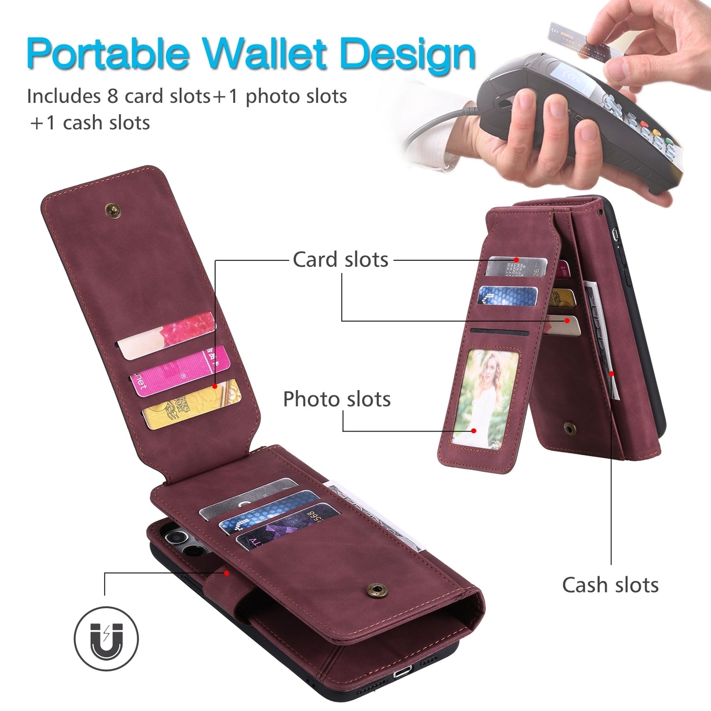 ELECTROPRIME For iPhone 15 Skin Feel Multi-card Wallet Leather Phone Case(Red)