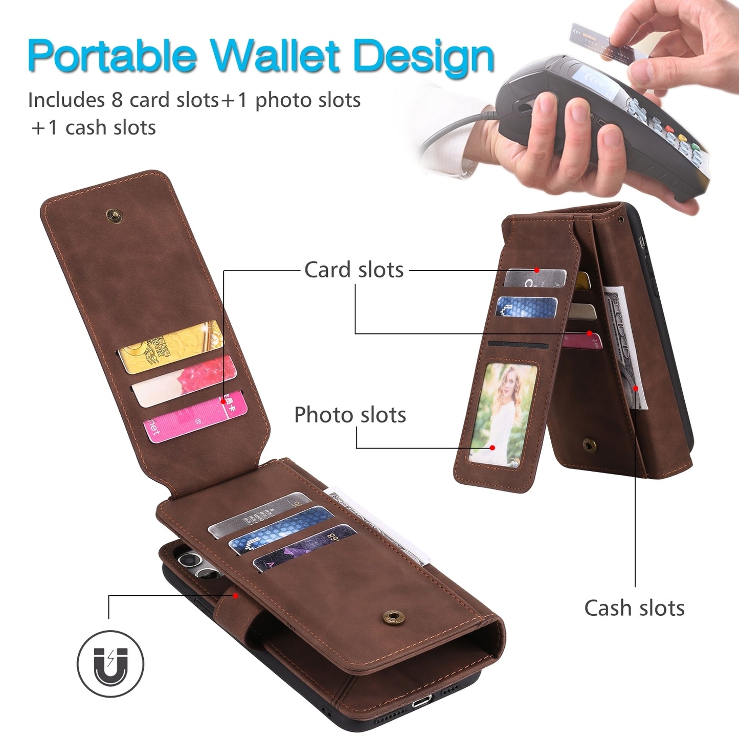 ELECTROPRIME For iPhone 15 Skin Feel Multi-card Wallet Leather Phone Case(Brown)