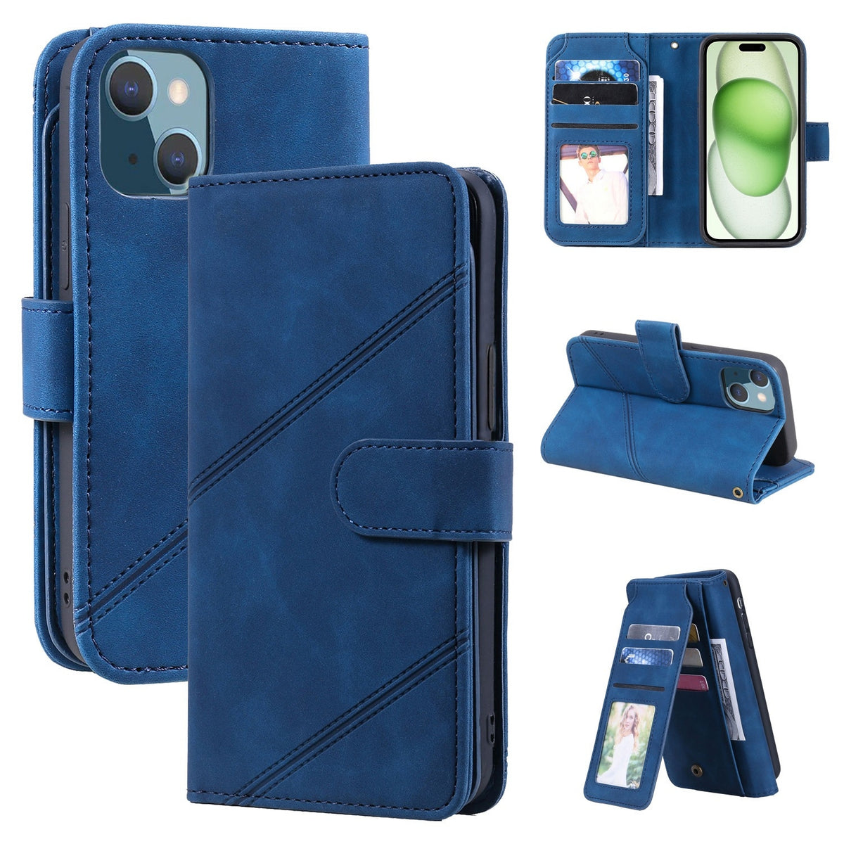 ELECTROPRIME For iPhone 15 Plus Skin Feel Multi-card Wallet Leather Phone Case(Blue)