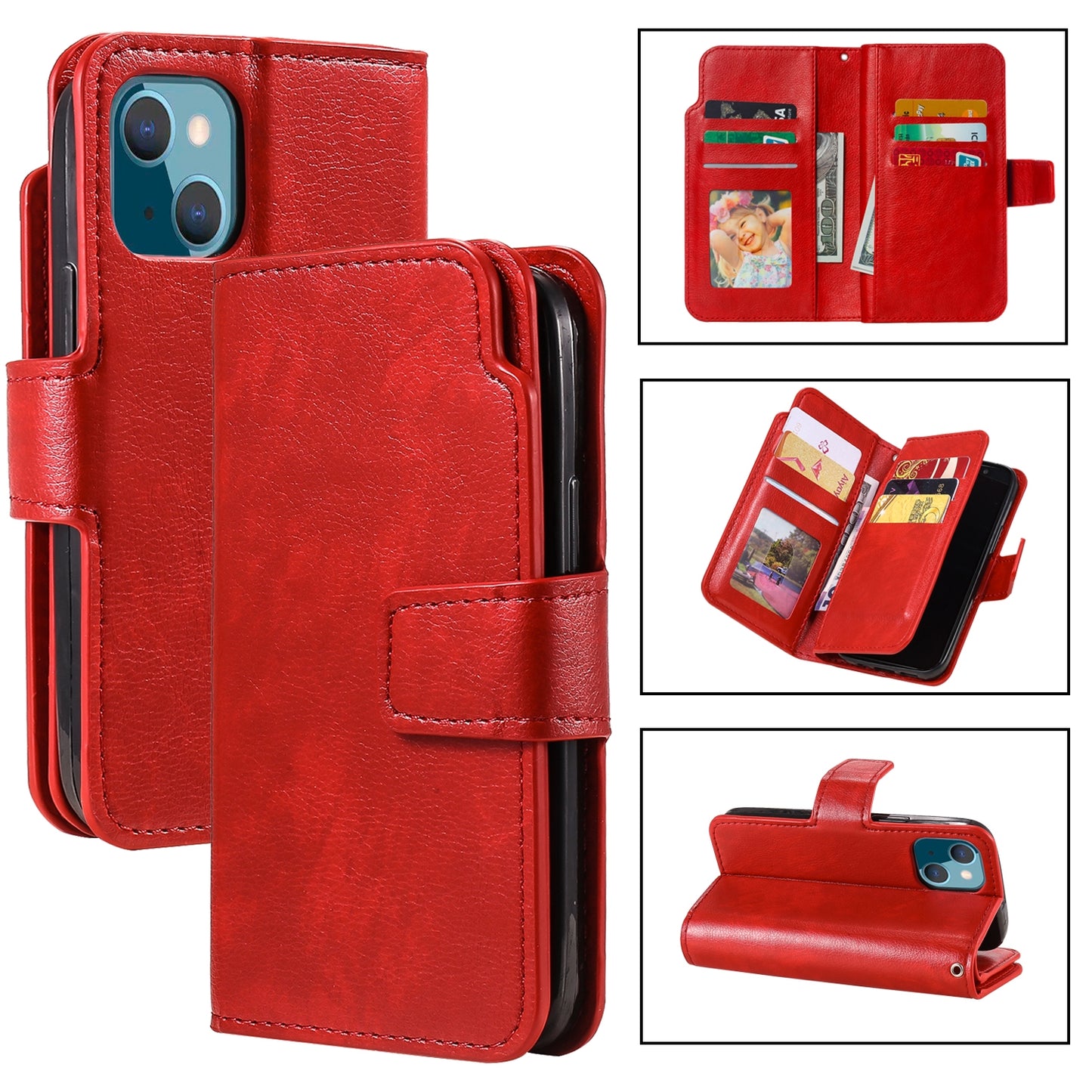 ELECTROPRIME For iPhone 15 Tri-Fold 9-Card Wallets Leather Phone Case(Red)