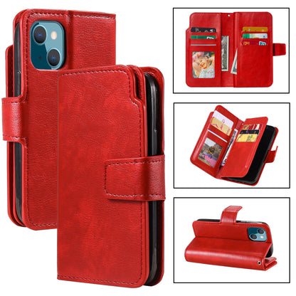 ELECTROPRIME For iPhone 15 Tri-Fold 9-Card Wallets Leather Phone Case(Red)