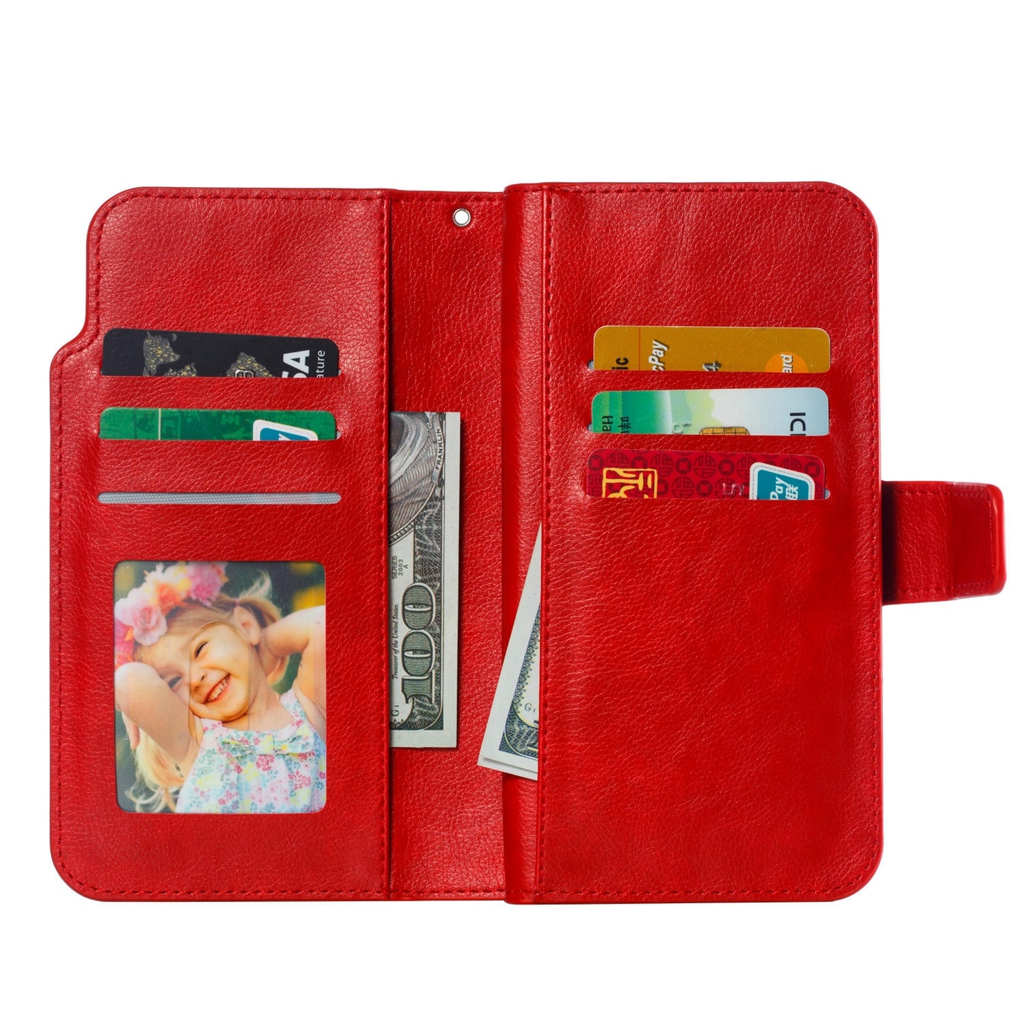 ELECTROPRIME For iPhone 15 Tri-Fold 9-Card Wallets Leather Phone Case(Red)