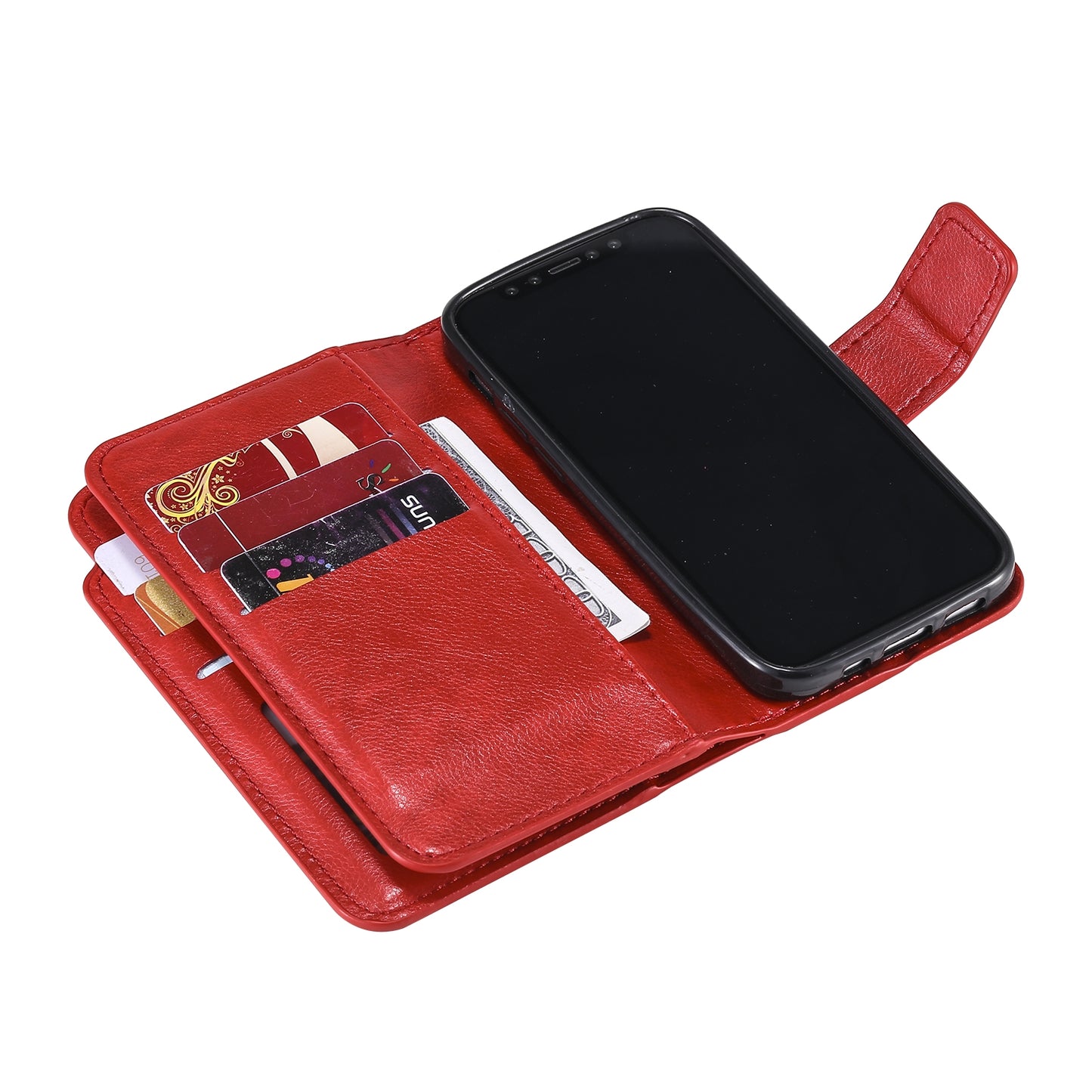 ELECTROPRIME For iPhone 15 Tri-Fold 9-Card Wallets Leather Phone Case(Red)