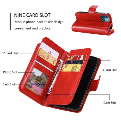 ELECTROPRIME For iPhone 15 Tri-Fold 9-Card Wallets Leather Phone Case(Red)