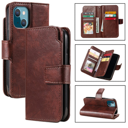 ELECTROPRIME For iPhone 15 Tri-Fold 9-Card Wallets Leather Phone Case(Brown)