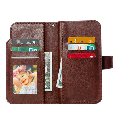 ELECTROPRIME For iPhone 15 Tri-Fold 9-Card Wallets Leather Phone Case(Brown)