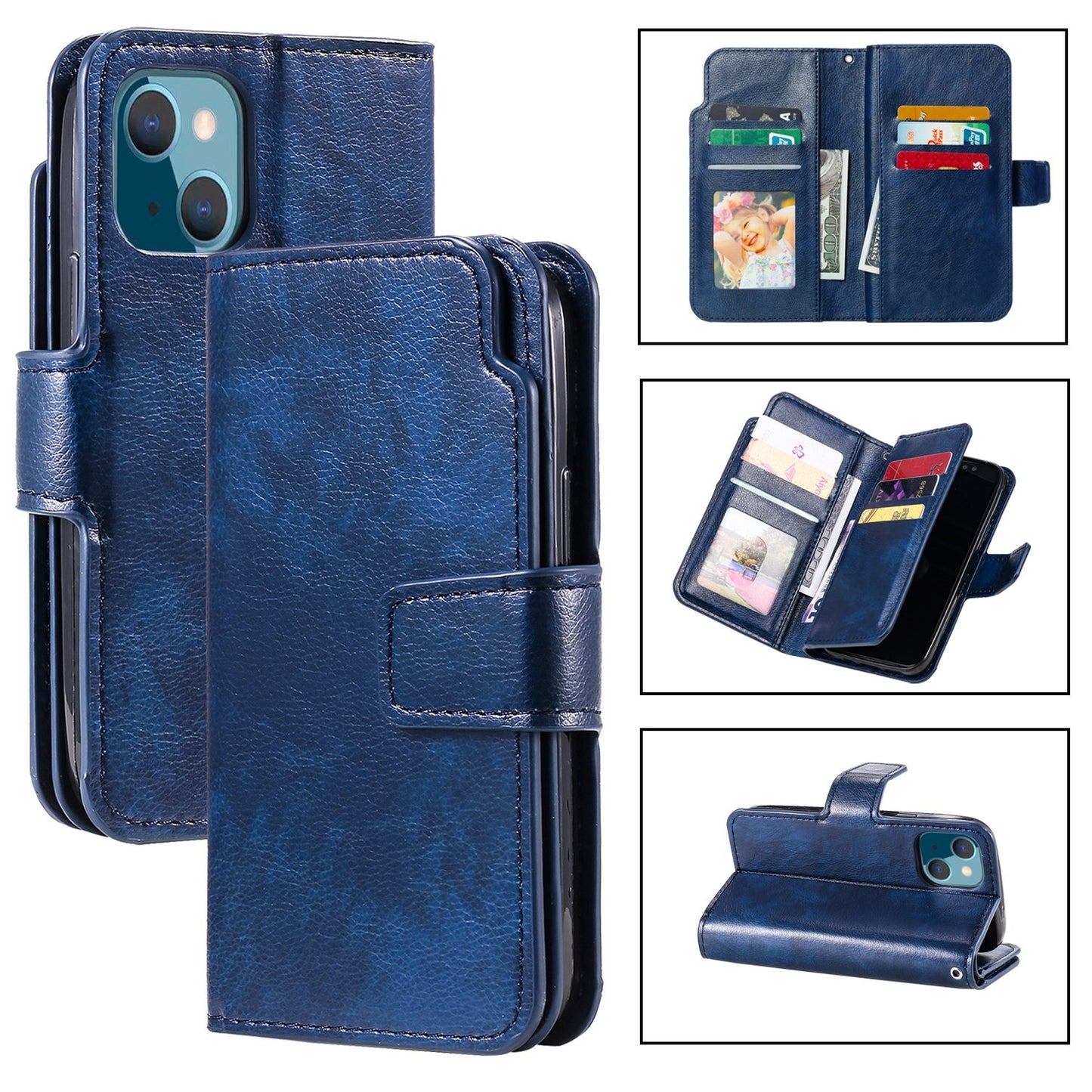 ELECTROPRIME For iPhone 15 Tri-Fold 9-Card Wallets Leather Phone Case(Blue)
