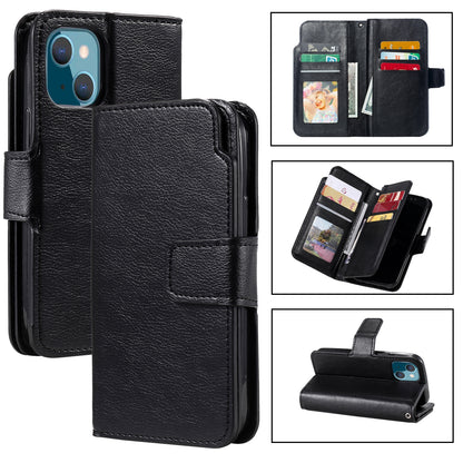 ELECTROPRIME For iPhone 15 Tri-Fold 9-Card Wallets Leather Phone Case(Black)