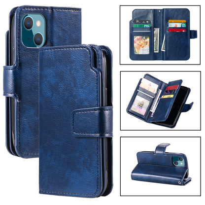 ELECTROPRIME For iPhone 15 Plus Tri-Fold 9-Card Wallets Leather Phone Case(Blue)