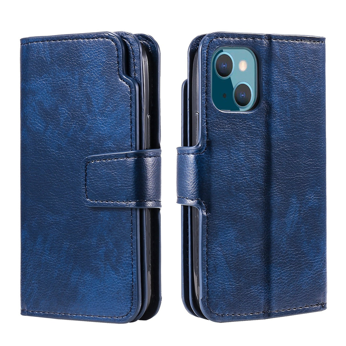 ELECTROPRIME For iPhone 15 Plus Tri-Fold 9-Card Wallets Leather Phone Case(Blue)