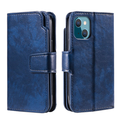 ELECTROPRIME For iPhone 15 Plus Tri-Fold 9-Card Wallets Leather Phone Case(Blue)