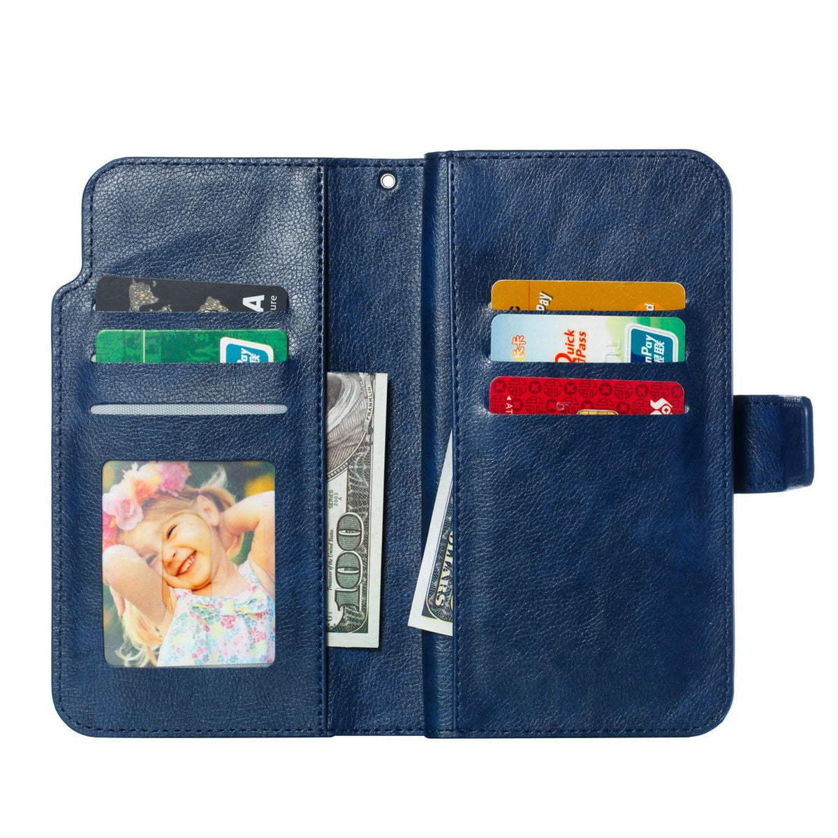 ELECTROPRIME For iPhone 15 Plus Tri-Fold 9-Card Wallets Leather Phone Case(Blue)