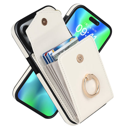 ELECTROPRIME For iPhone 15 Plus Ring Holder RFID Card Slot Phone Case(Beige)