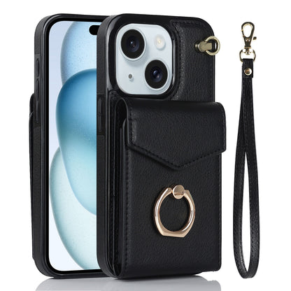 ELECTROPRIME For iPhone 15 Ring Holder RFID Card Slot Phone Case(Black)