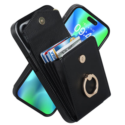 ELECTROPRIME For iPhone 15 Ring Holder RFID Card Slot Phone Case(Black)