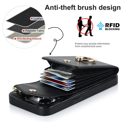 ELECTROPRIME For iPhone 15 Ring Holder RFID Card Slot Phone Case(Black)