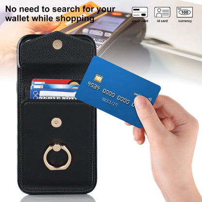 ELECTROPRIME For iPhone 15 Ring Holder RFID Card Slot Phone Case(Black)