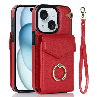 ELECTROPRIME For iPhone 15 Ring Holder RFID Card Slot Phone Case(Red)