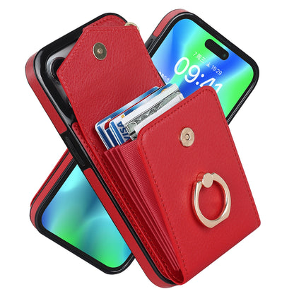 ELECTROPRIME For iPhone 15 Ring Holder RFID Card Slot Phone Case(Red)