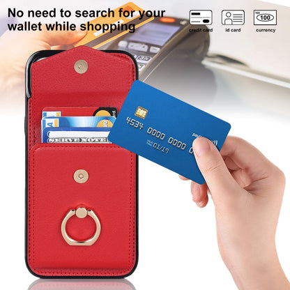 ELECTROPRIME For iPhone 15 Ring Holder RFID Card Slot Phone Case(Red)
