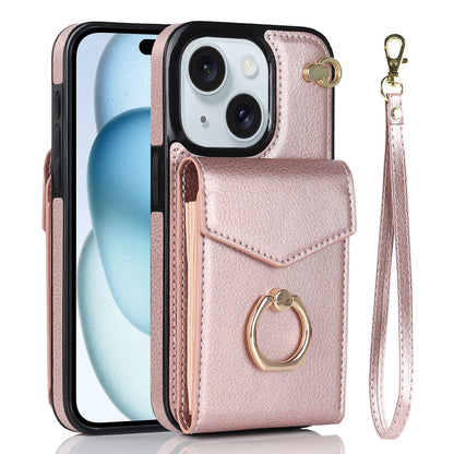 ELECTROPRIME For iPhone 15 Ring Holder RFID Card Slot Phone Case(Rose Gold)