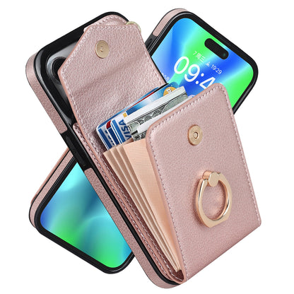 ELECTROPRIME For iPhone 15 Ring Holder RFID Card Slot Phone Case(Rose Gold)