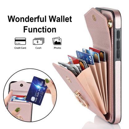 ELECTROPRIME For iPhone 15 Ring Holder RFID Card Slot Phone Case(Rose Gold)