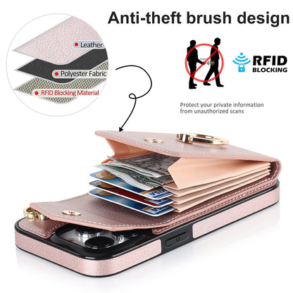 ELECTROPRIME For iPhone 15 Ring Holder RFID Card Slot Phone Case(Rose Gold)