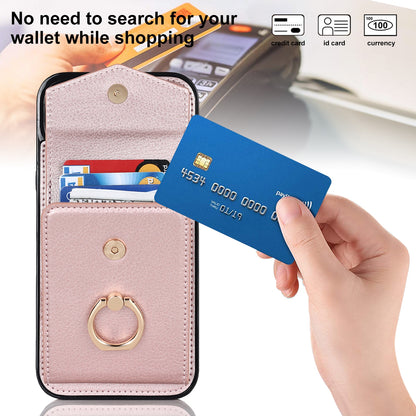 ELECTROPRIME For iPhone 15 Ring Holder RFID Card Slot Phone Case(Rose Gold)
